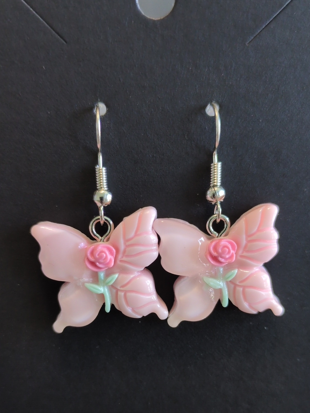Pink Butterfly Rose Dangle Earrings for Women